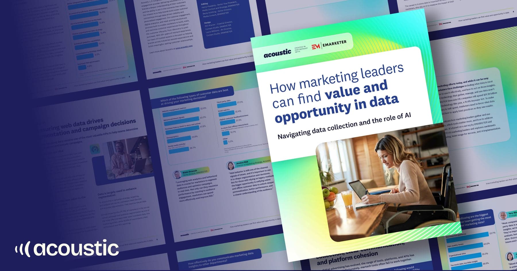 Marketing leaders exploring insights from data collection, featuring a report on AI's role and opportunity in data.