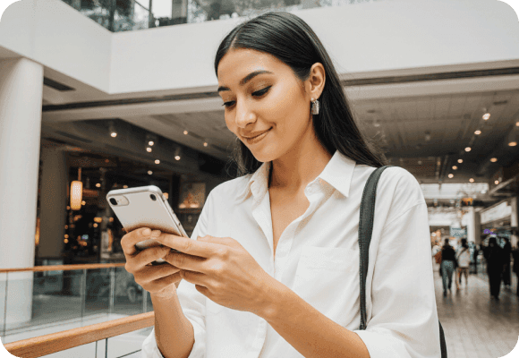 Woman using her phone for real-time two-way messaging