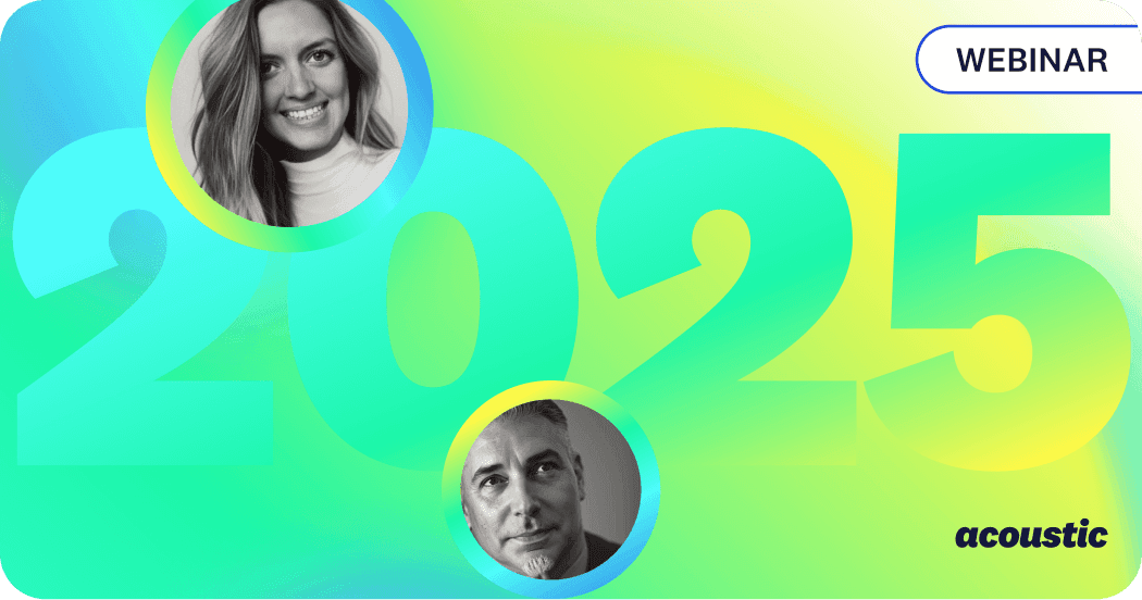 Bright green gradient graphic with "2025" in bold, featuring circular photos of two speakers and "Webinar."