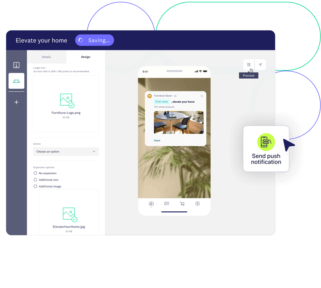 Composing a personalized mobile app message for a promotion to update home furniture based on customers' behavior