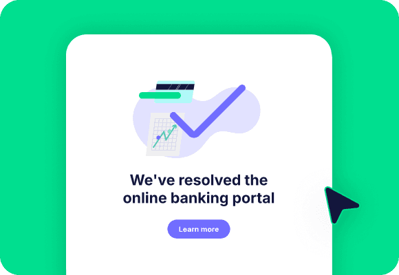Notification confirming an online banking-portal issue is resolved