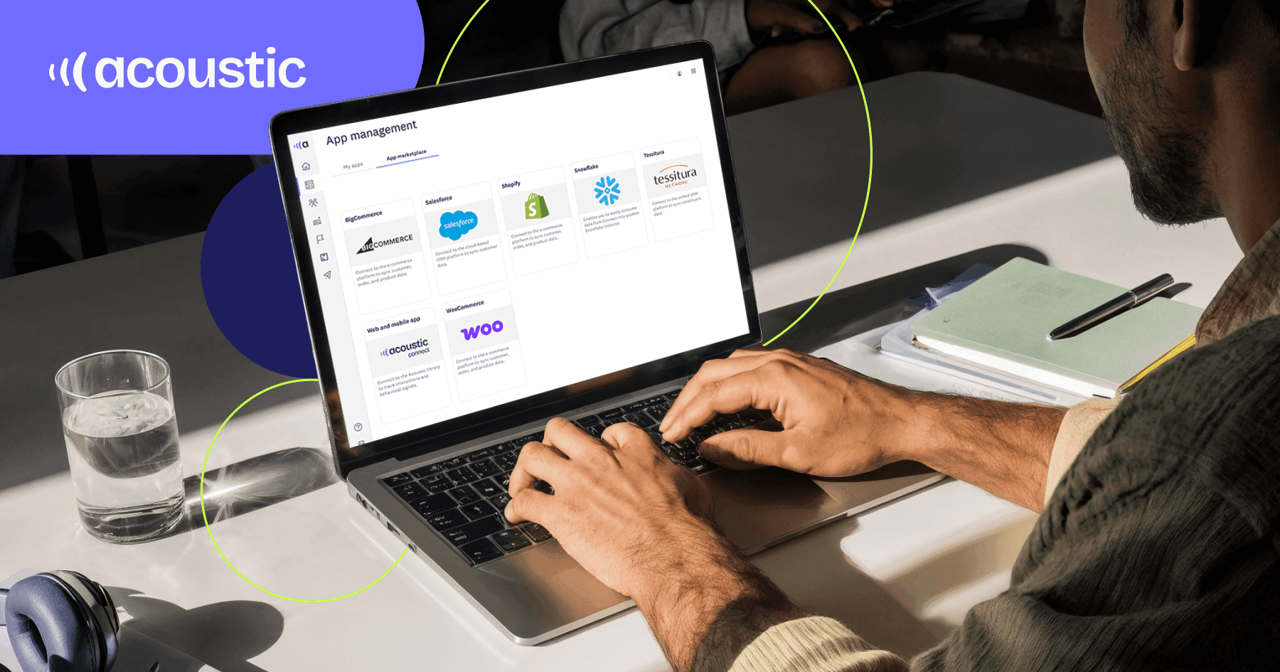 Man using laptop to navigate Acoustic Connect app marketplace