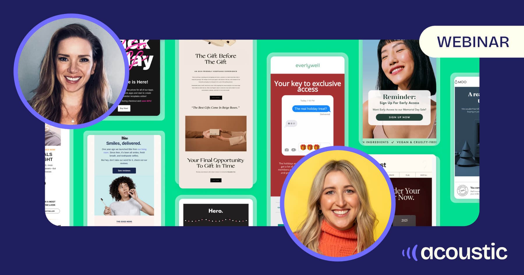 The top 10 essential email campaigns webinar featuring two speakers with email marketing campaign examples - Acoustic