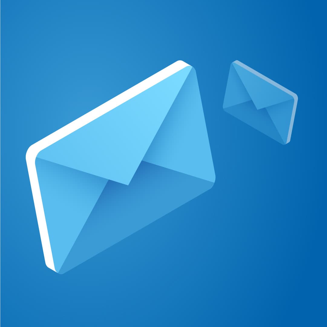 Two envelopes on a blue background to indicate email.