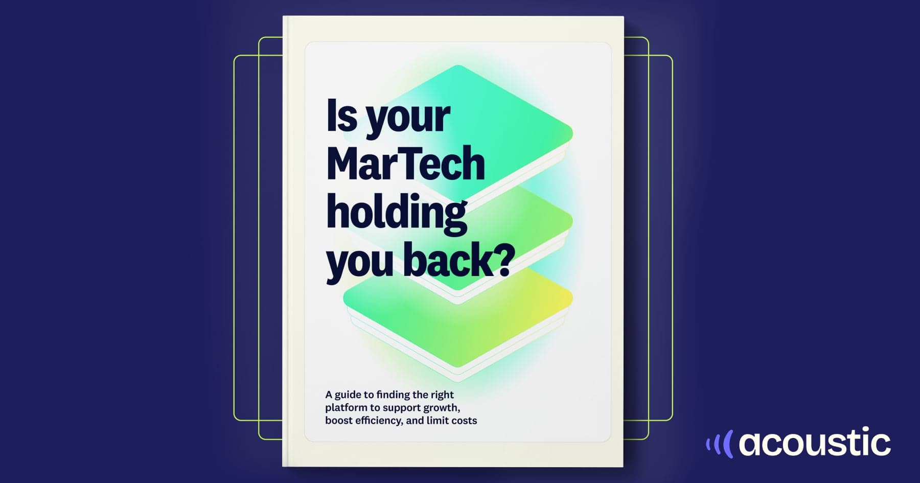 A graphic featuring the question, "Is your MarTech holding you back?" over a stylized background, promoting a guide for enhancing growth and efficiency.