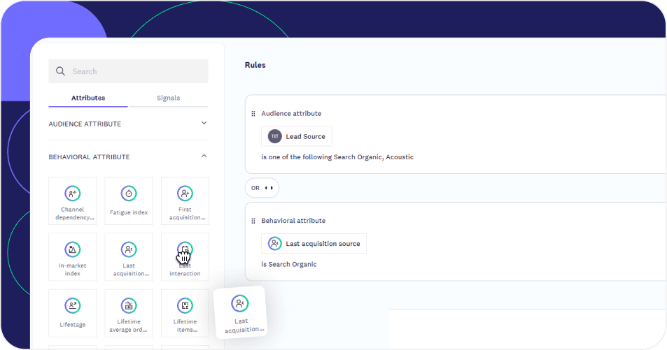 Browsing behavioral attributes to build contact-level attribution rules in the segment builder