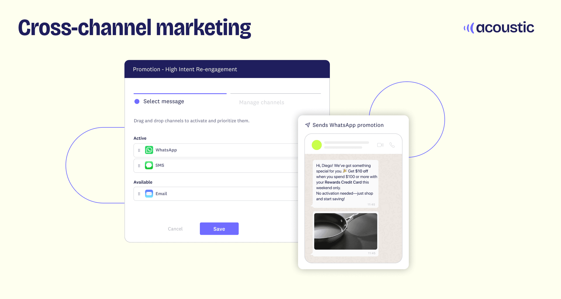 Acoustic UI showing how to set up cross-channel campaigns - Acoustic